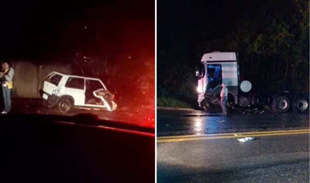 Acidente entre carreta e Fiat Uno mata jovem