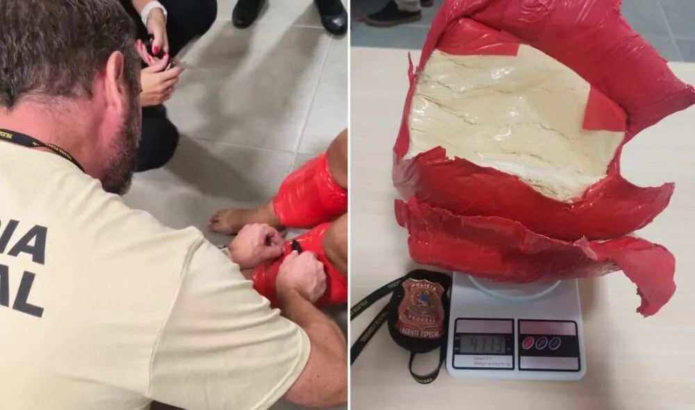 Mulher presa com quatro quilos de cocaína amarrados ao corpo