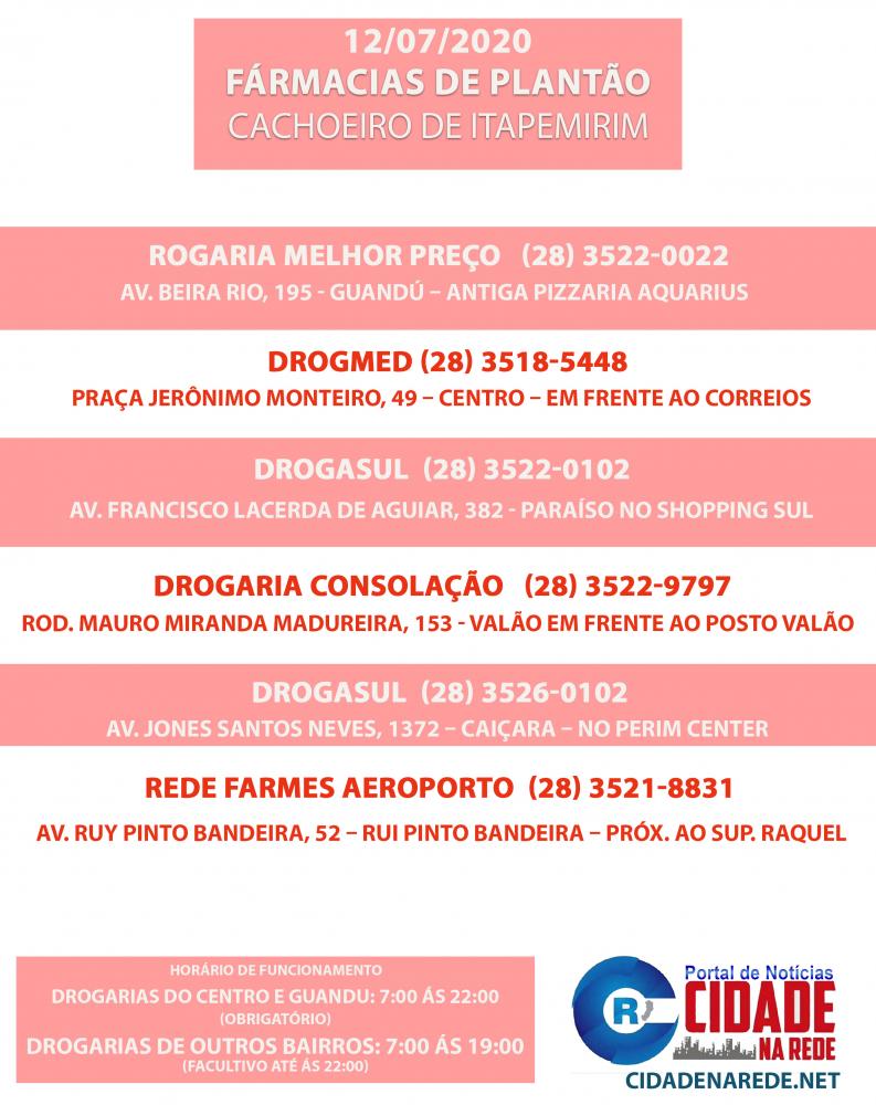 FARMACIAS DE PLANTÃO NESSE DOMINGO, 12/07/2020