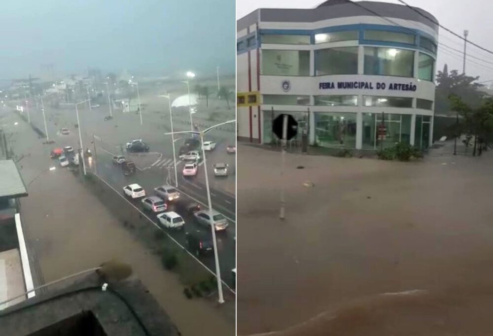 Chuva forte alaga ruas da orla de Marataízes